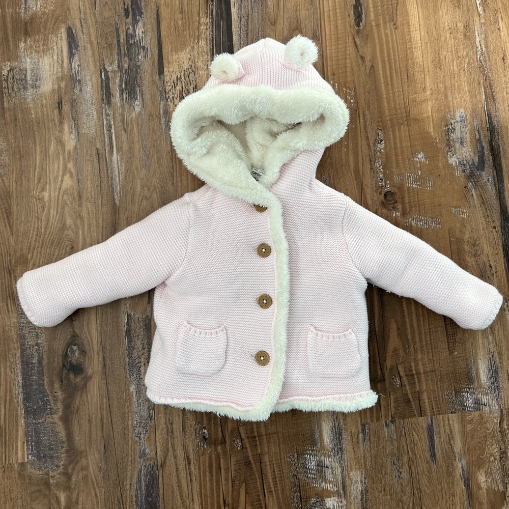 Carters Pink knit Bear jacket with soft lining 18 months